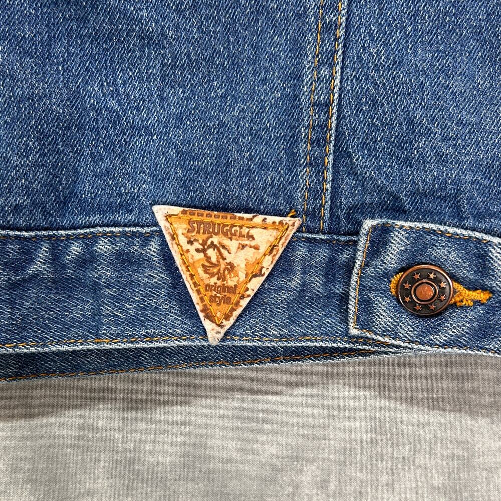 VTG Struggles blue denim streetwear retro trucker jacket mens Small (38/40) - Picture 6 of 8